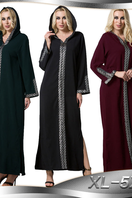 Arabian Dress Turkey Muslim Side Slit Hooded Long Dress, Worship Fashion Robe