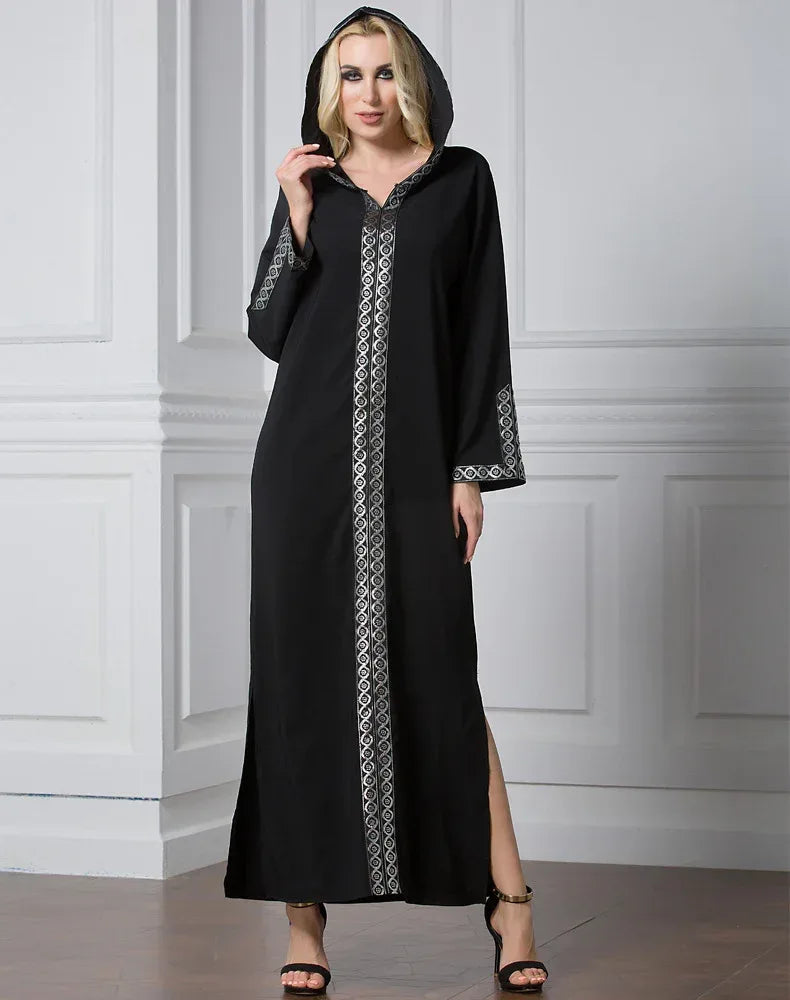Arabian Turkey Muslim Hooded Long Dress - Side Slit Worship Fashion Robe - DanaFashionstore