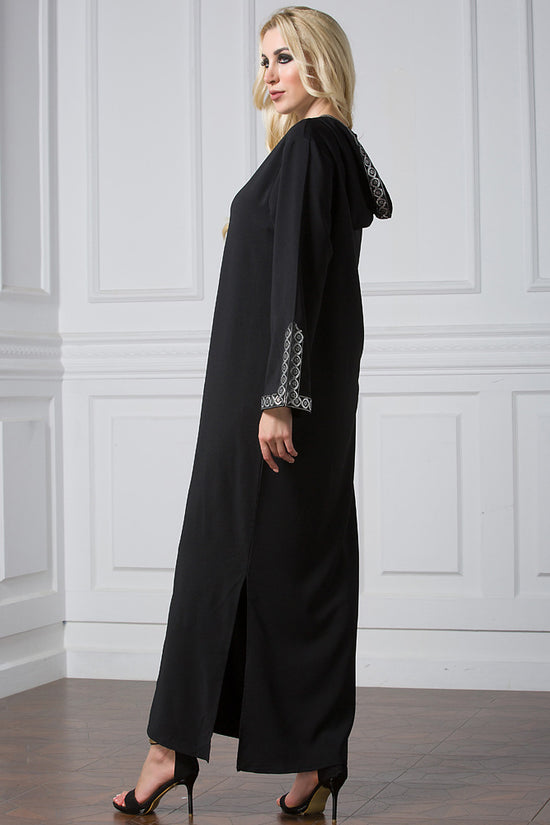 Arabian Dress Turkey Muslim Side Slit Hooded Long Dress, Worship Fashion Robe