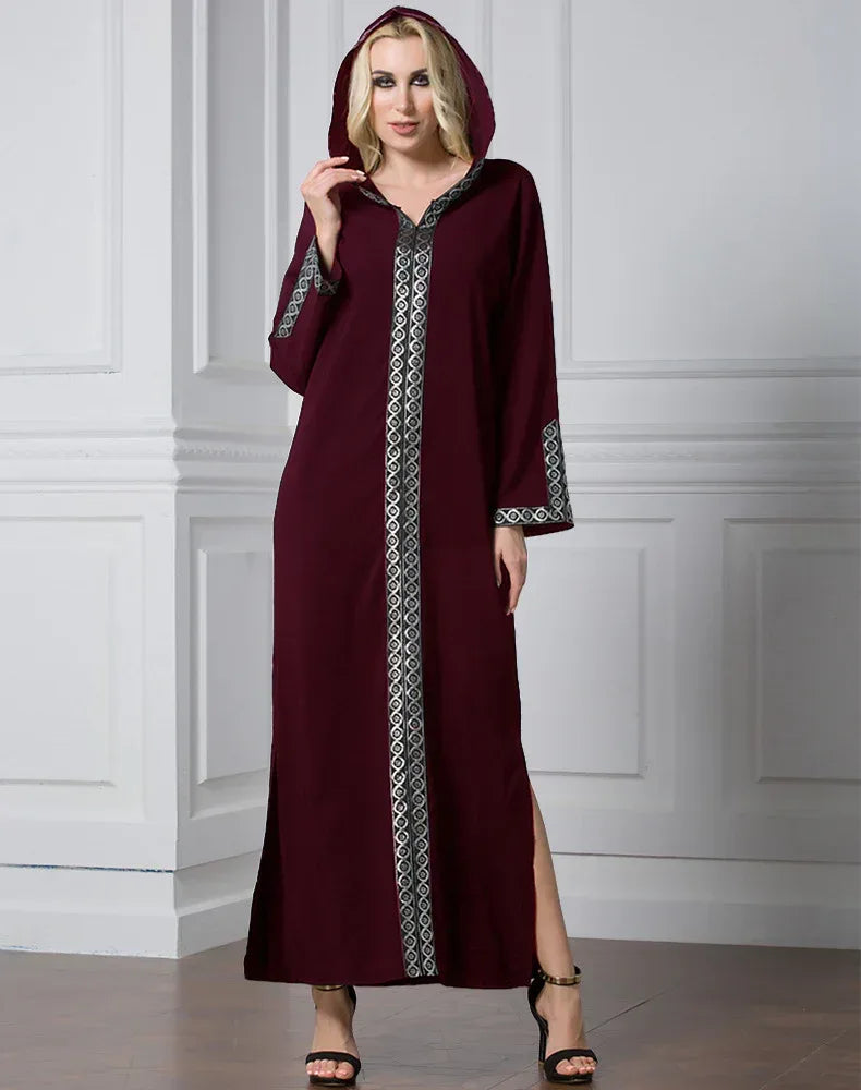 Arabian Turkey Muslim Hooded Long Dress - Side Slit Worship Fashion Robe - DanaFashionstore