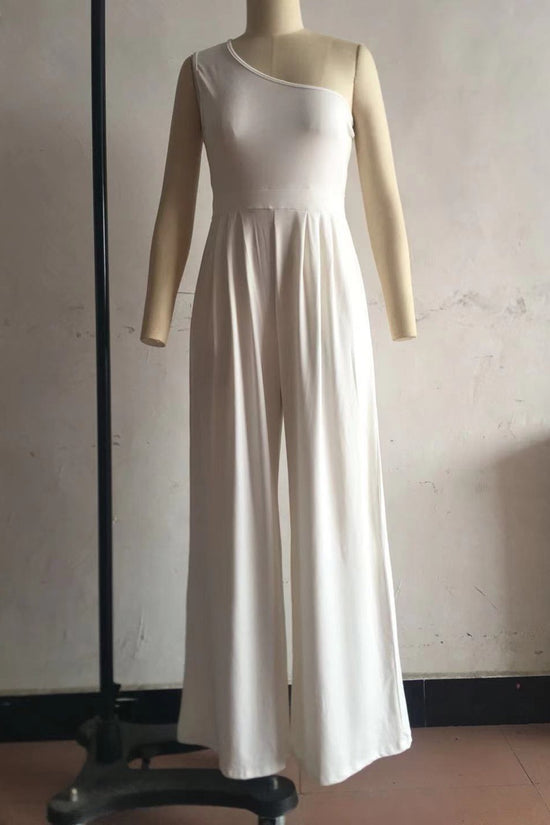 One-shoulder Sleeveless Asymmetric Casual Jumpsuit Solid Color Jumpsuit