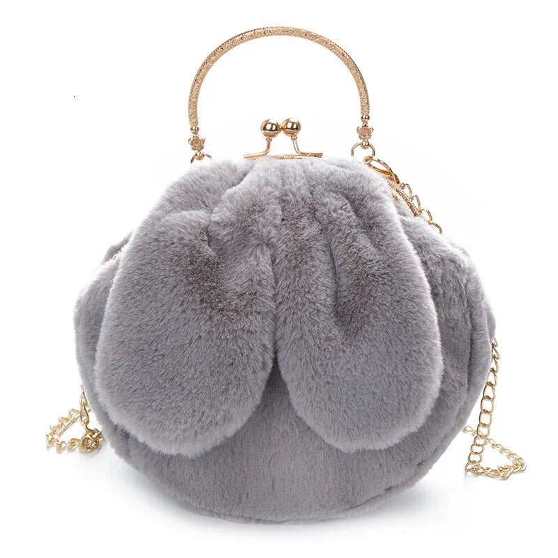 Plush Bag Faux Fur Rabbit Ear Clip - DanaFashionstore
