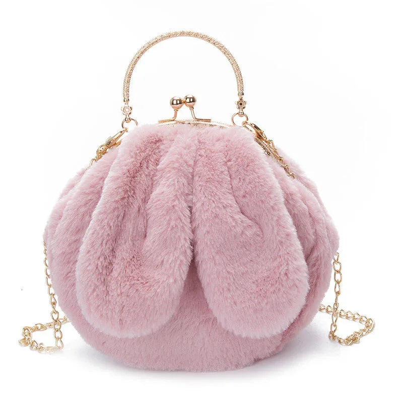 Plush Bag Faux Fur Rabbit Ear Clip - DanaFashionstore