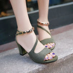 High-heeled suede sandals with buckled chunks with fish mouth sandals - DanaFashionstore