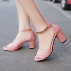 High-heeled suede sandals with buckled chunks with fish mouth sandals - DanaFashionstore
