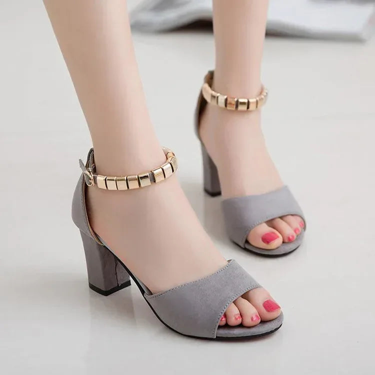 High-heeled suede sandals with buckled chunks with fish mouth sandals - DanaFashionstore