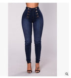 High-waisted Casual Jeans Trousers Double Row Multi-button