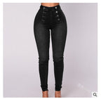 High-waisted Casual Jeans Trousers Double Row Multi-button