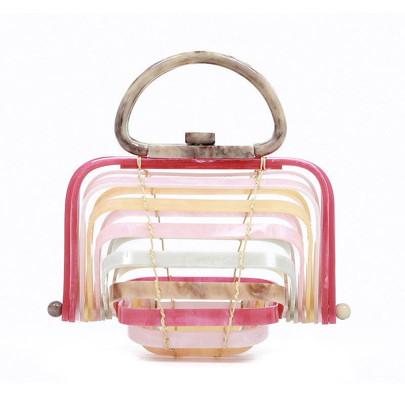 Acrylic bamboo basket hollow handbag foldable shell bag