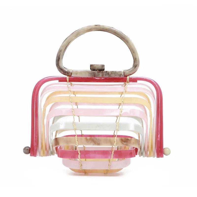 Acrylic bamboo basket hollow handbag foldable shell bag - DanaFashionstore