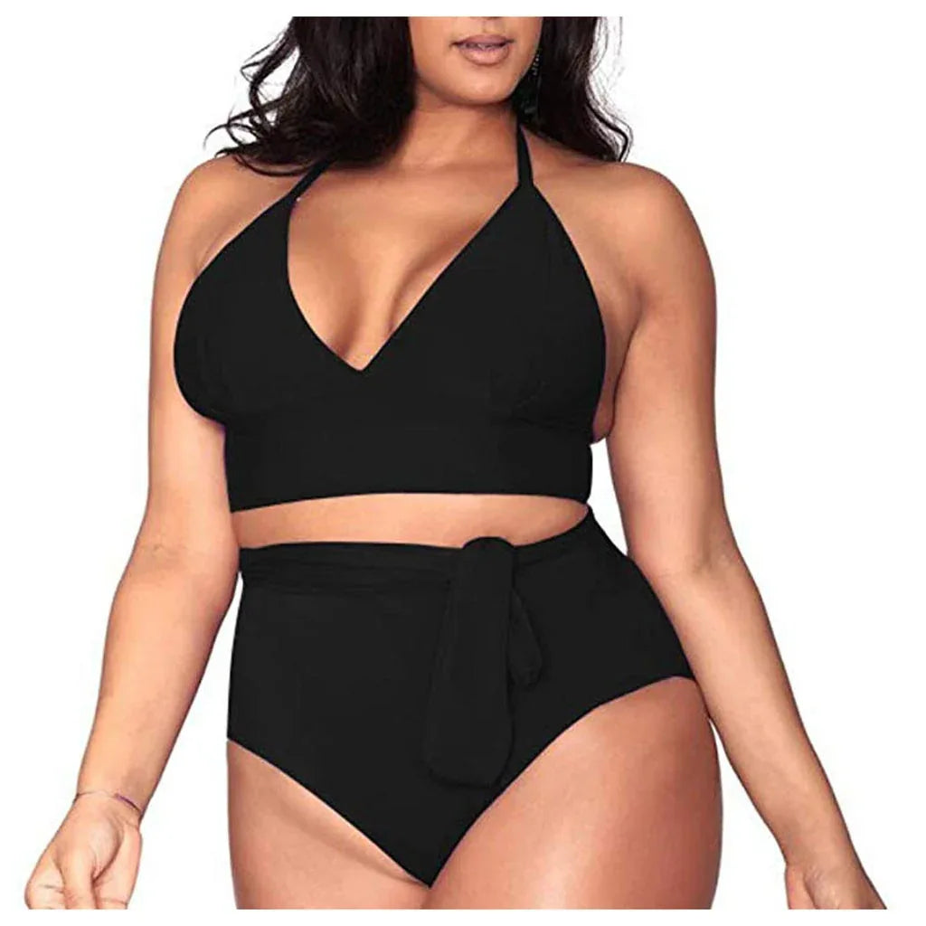 Split large size straps sexy bikini multi-rope belt deep V high waist swimsuit women - DanaFashionstore