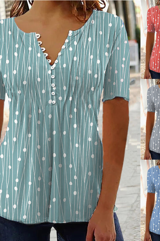 European And American Spring And Summer V-collar Polka Dot Short Sleeve