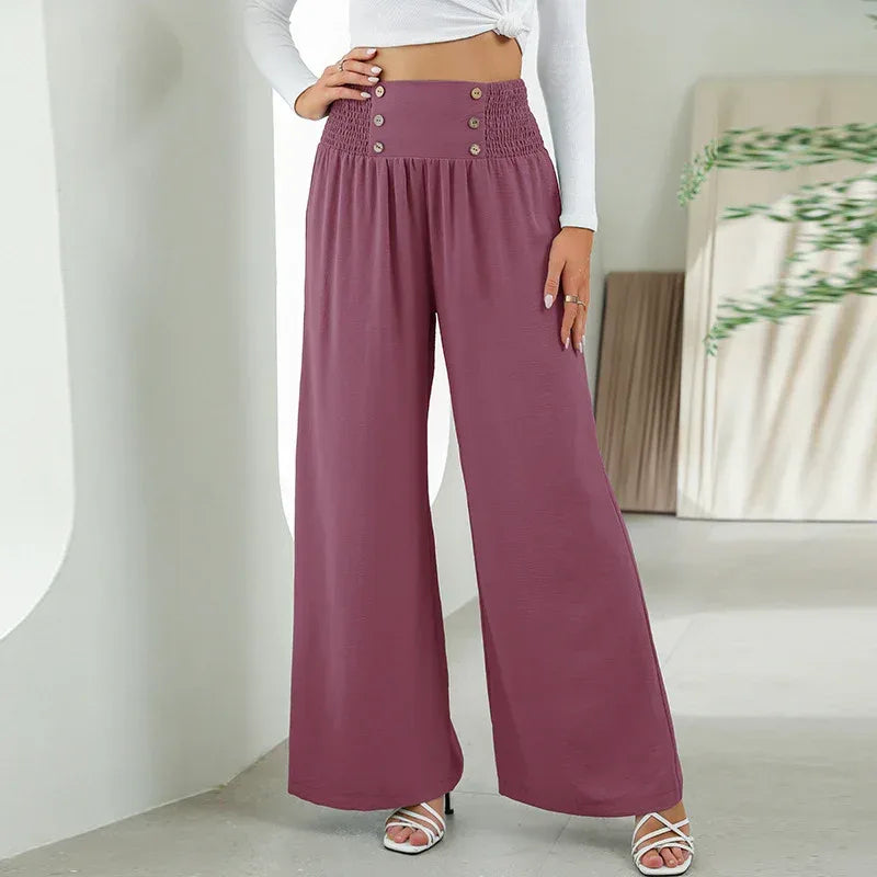 Fashion Straight Wide Leg Pants Elastic High Waist Casual Trousers For Women - DanaFashionstore