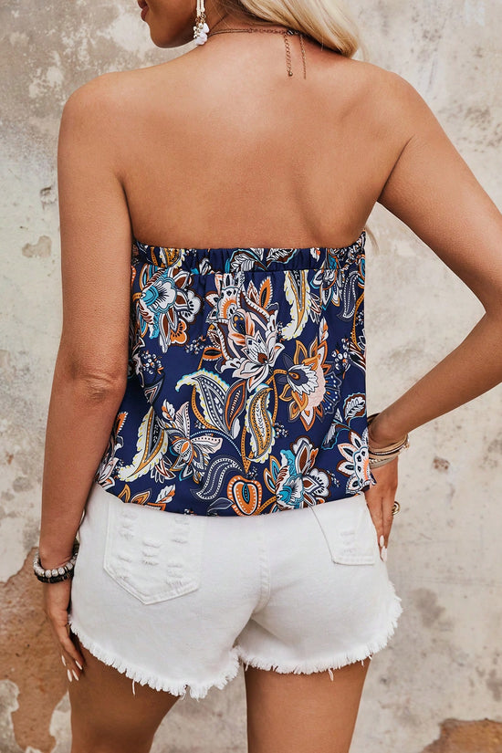Floral Printed Summer Pleated Strapless Top