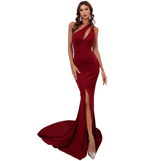 Wine Red Annual Meeting Dress Sleeveless One-shoulder Solid Color Small Tail $106.41 Dana Fashion Color: Black Size: M Women's clothing Product information: Color: red, black, wine red Waist Type: Mid waist Size: XS,S,M,L,XL Lining composition: Polyester