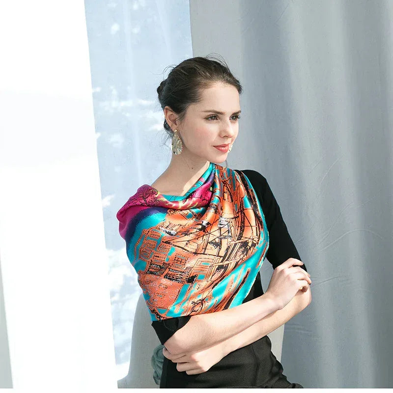 Peacock Blue Silk Large Square Scarf Large Silk Scarf - DanaFashionstore
