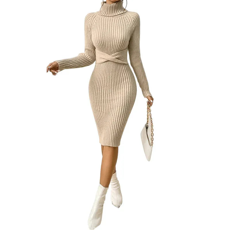 Autumn And Winter Outfit High-neck Slim-fit Sweater Dress - DanaFashionstore