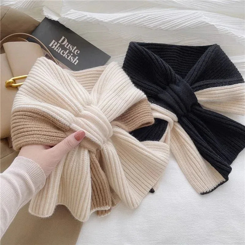 Sweet Color-blocked Knitted Scarf For Women Autumn And Winter Warm Versatile Fashion Scarf For Girls - DanaFashionstore