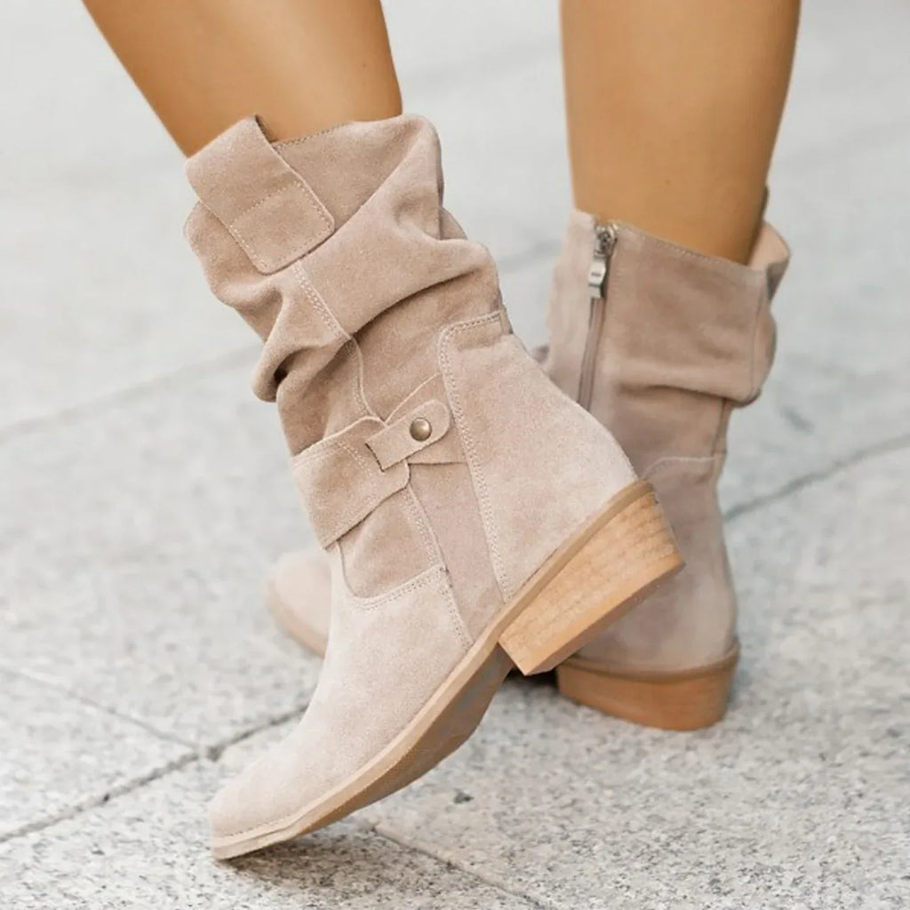 Ins Pointed Toe Mid-calf Boots Fashion Suede Zipper Western Boot Winter Shoes For Women - DanaFashionstore