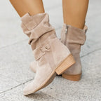 Ins Pointed Toe Mid-calf Boots Fashion Suede Zipper Western Boot Winter Shoes For Women - DanaFashionstore