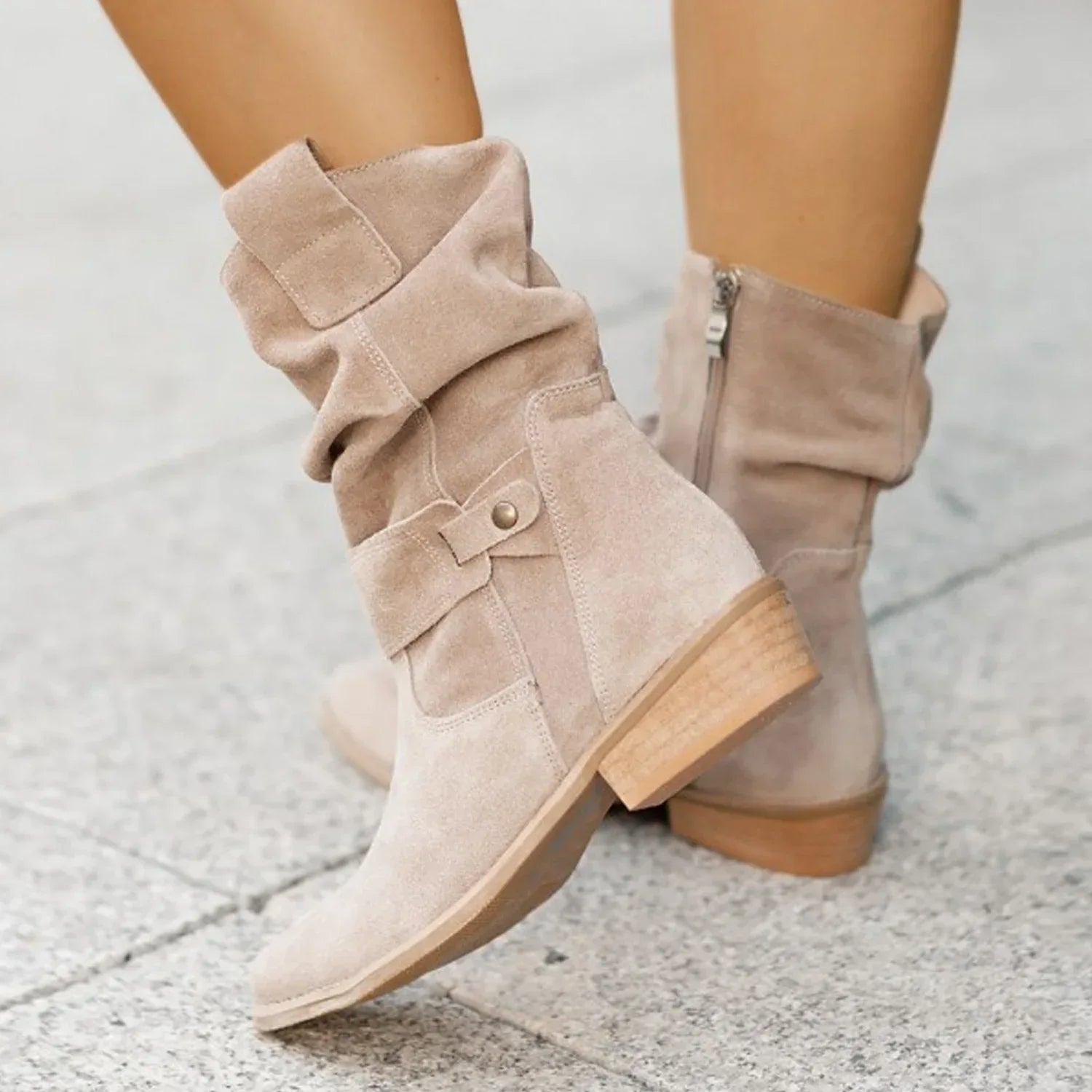 Ins Pointed Toe Mid-calf Boots Fashion Suede Zipper Western Boot Winter Shoes For Women - DanaFashionstore