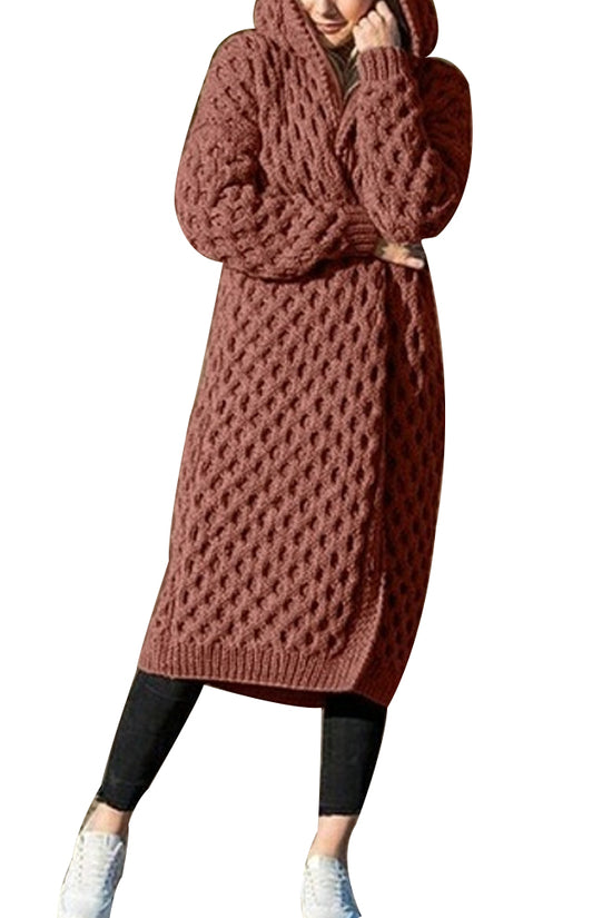 Women Winter Thick Warm Hooded Knitted Cardigan