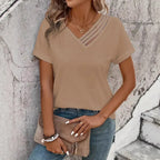 Women's Summer V-neck Slim-fit Short-sleeved Cross Bag Collar Top - DanaFashionstore