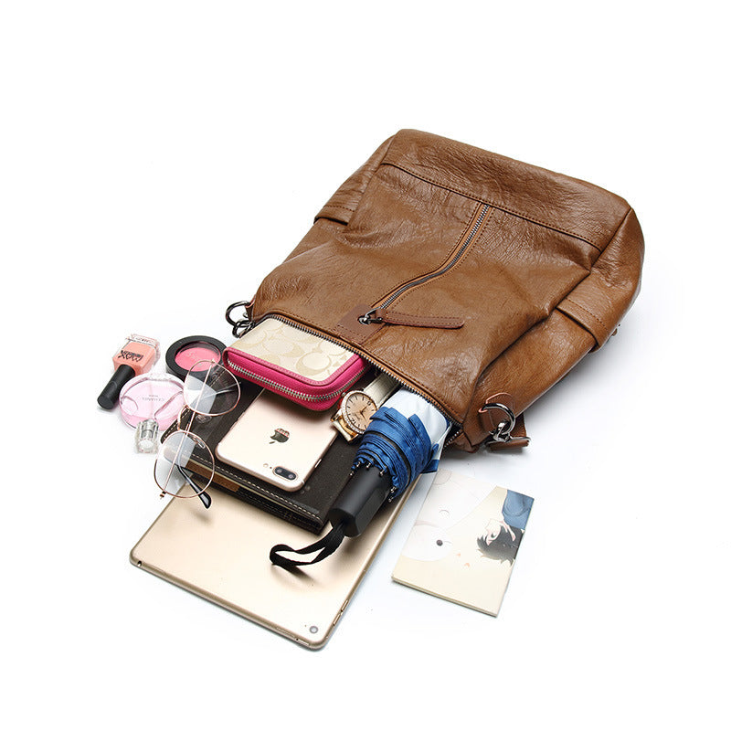 All-in-one multifunctional soft leather backpack