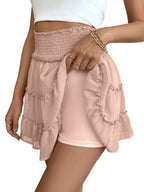Casual Vacation Style Pleated Pure Color Elastic Waist Skirt For Women - DanaFashionstore