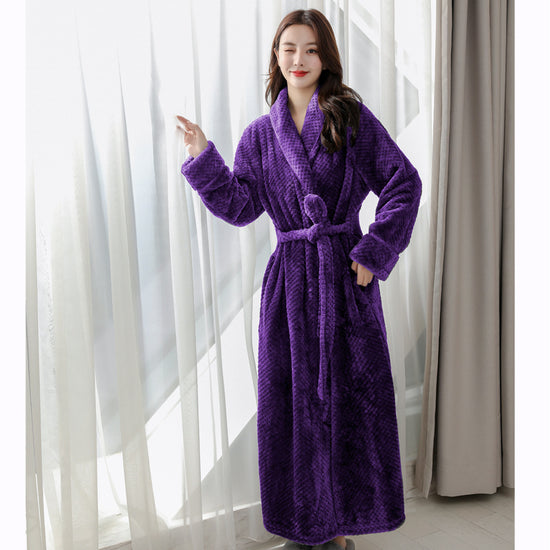Flannel Nightgown Pineapple Plaid Thickened Long Section Sexy Pajamas Couple Bathrobe Coral Velvet - Dana Fashion