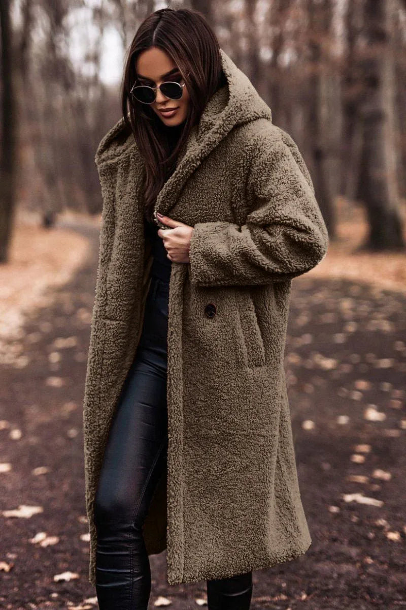 Autumn Winter Fashion Elegant Long Coat Woman Plush Warm Faux Fleece Coat Women Teddy Jacket Female Teddy Coat Outwear Ladies - DanaFashionstore