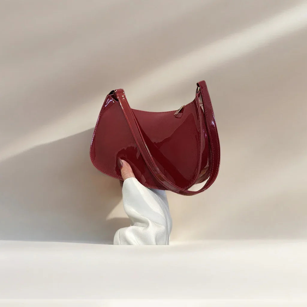 Underarm Bag Women's Portable Patent Leather Solid Color Glossy Crossbody Bag - DanaFashionstore
