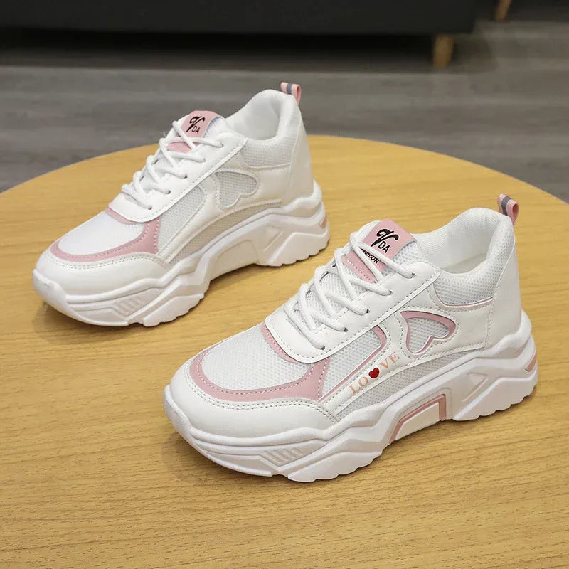 Women's Spring Casual Sports Low-top Platform Height Increasing Skinny White Shoes - DanaFashionstore