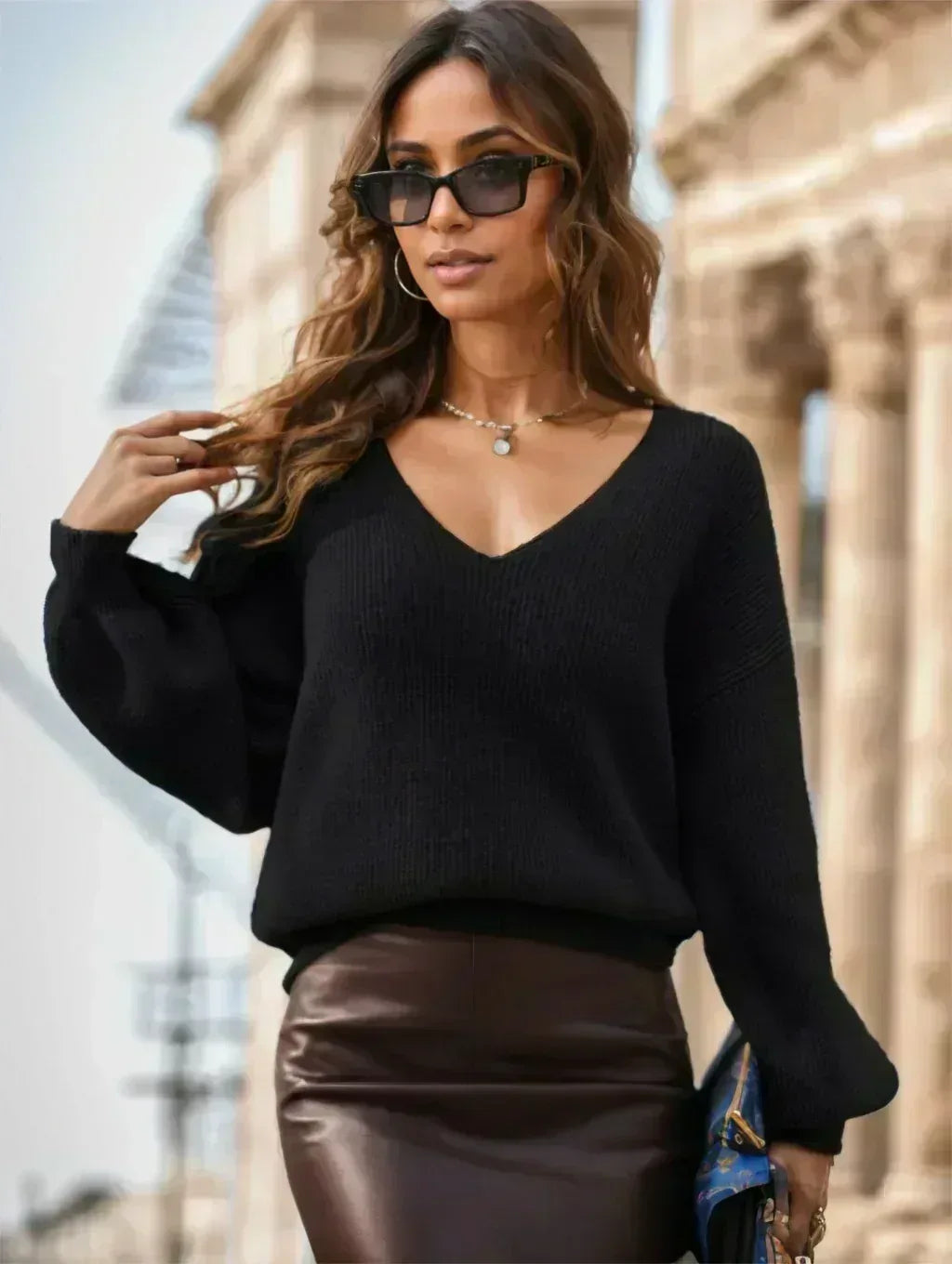 A Solid-color Long-sleeved Top With A Large Collar For Ladies - DanaFashionstore