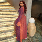 Lightweight Sheer High-Low Dress 2026 - Ruffled Long Sleeve Dress - DanaFashionstore