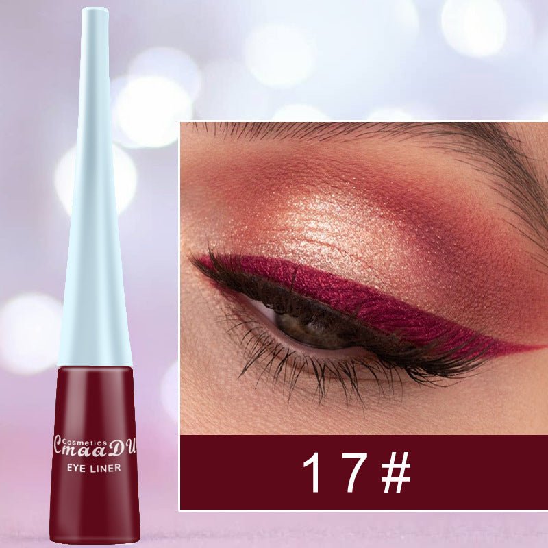 17 Color Liquid Eyeliner Matte Quick-Drying Color Eyeliner Lasting Non-Blooming Matte Glitter Eyeliner $13.00 Dana Fashion style: 17 Style makeup Overview: Brand New & High Quality. portable size, easy to carry. Effect: super waterproof and long-lasting F