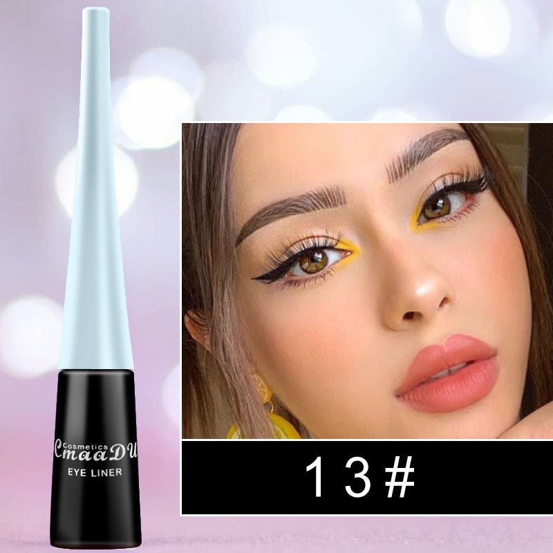 17 Color Liquid Eyeliner Matte Quick-Drying Color Eyeliner Lasting Non-Blooming Matte Glitter Eyeliner $13.00 Dana Fashion style: 13 Style makeup Overview: Brand New & High Quality. portable size, easy to carry. Effect: super waterproof and long-lasting F