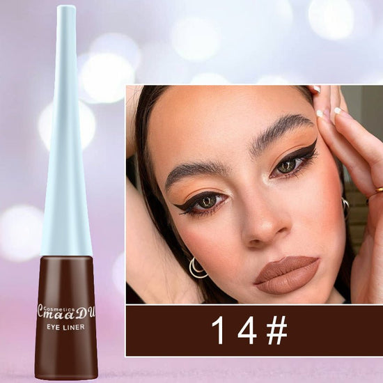 17 Color Liquid Eyeliner Matte Quick-Drying Color Eyeliner Lasting Non-Blooming Matte Glitter Eyeliner $13.00 Dana Fashion style: 14 Style makeup Overview: Brand New & High Quality. portable size, easy to carry. Effect: super waterproof and long-lasting F