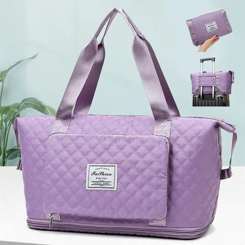 Foldable Travel Duffle Bag With Rhombus Sewing Design Large Capacity Fitness Handbag Portable Versatile Shoulder Bags Expandable Organizer - DanaFashionstore