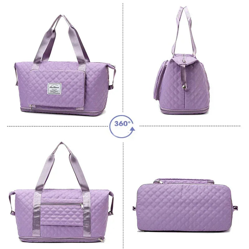 Foldable Travel Duffle Bag With Rhombus Sewing Design Large Capacity Fitness Handbag Portable Versatile Shoulder Bags Expandable Organizer - DanaFashionstore