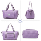 Foldable Travel Duffle Bag With Rhombus Sewing Design Large Capacity Fitness Handbag Portable Versatile Shoulder Bags Expandable Organizer - DanaFashionstore