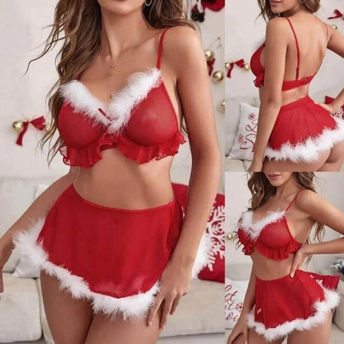 Carnival New Year Red Sexy Underwear Two-piece Furry Sexy Lingerie Binding Set - DanaFashionstore