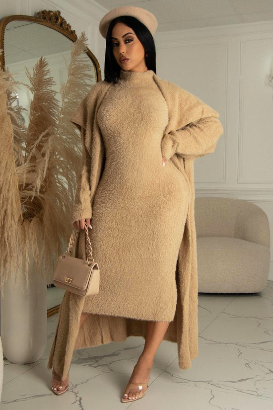 Autumn And Winter Elegant Dress Long Cardigan Velvet Two-piece Suit