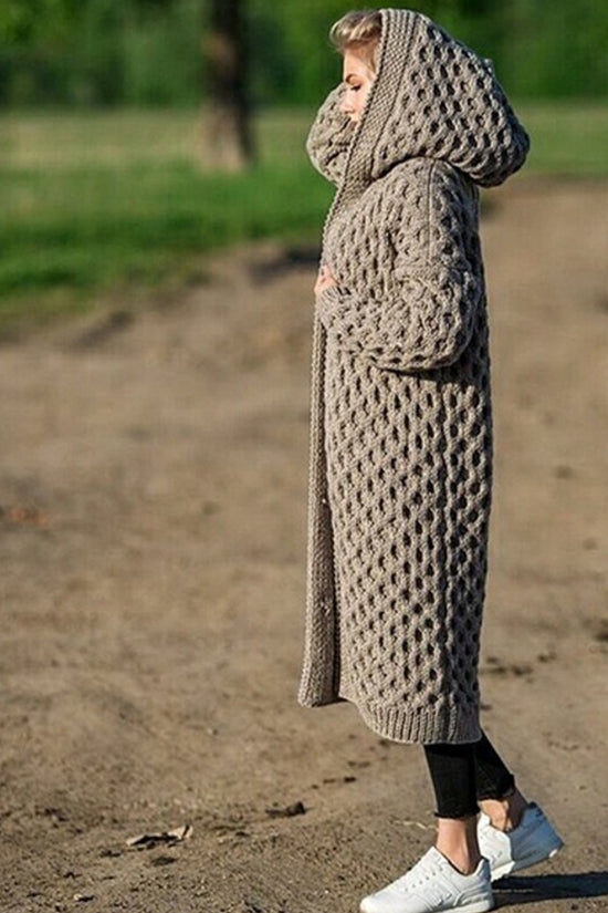 Women Winter Thick Warm Hooded Knitted Cardigan