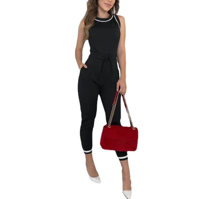 Round Neck Sleeveless Vest Contrast Color Jumpsuit - DanaFashionstore