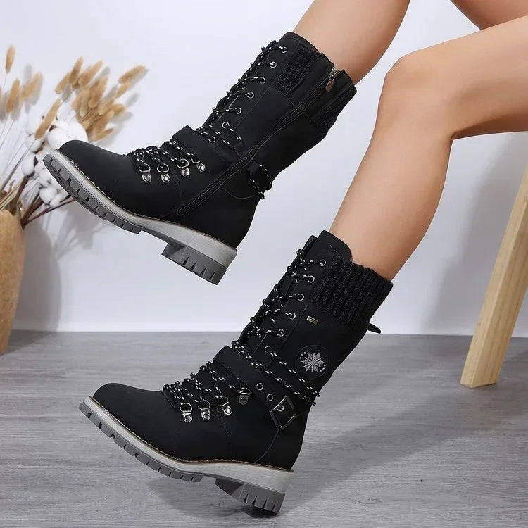 Plus Size Boots Women's Outer Wear Cloth Square Heel Side Zipper - DanaFashionstore