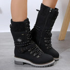 Plus Size Boots Women's Outer Wear Cloth Square Heel Side Zipper - DanaFashionstore