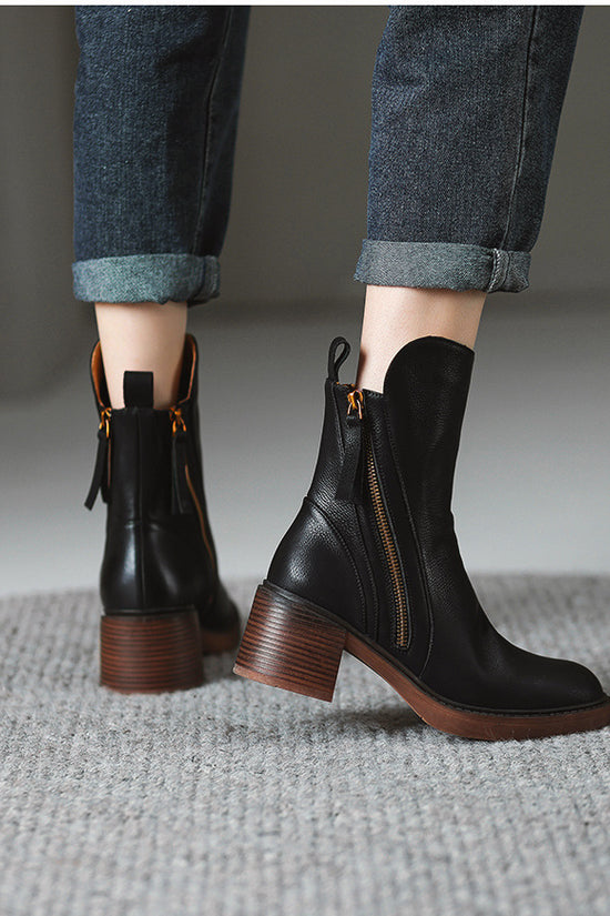 Thick Heel Brown Ankle Boots British Style Handsome