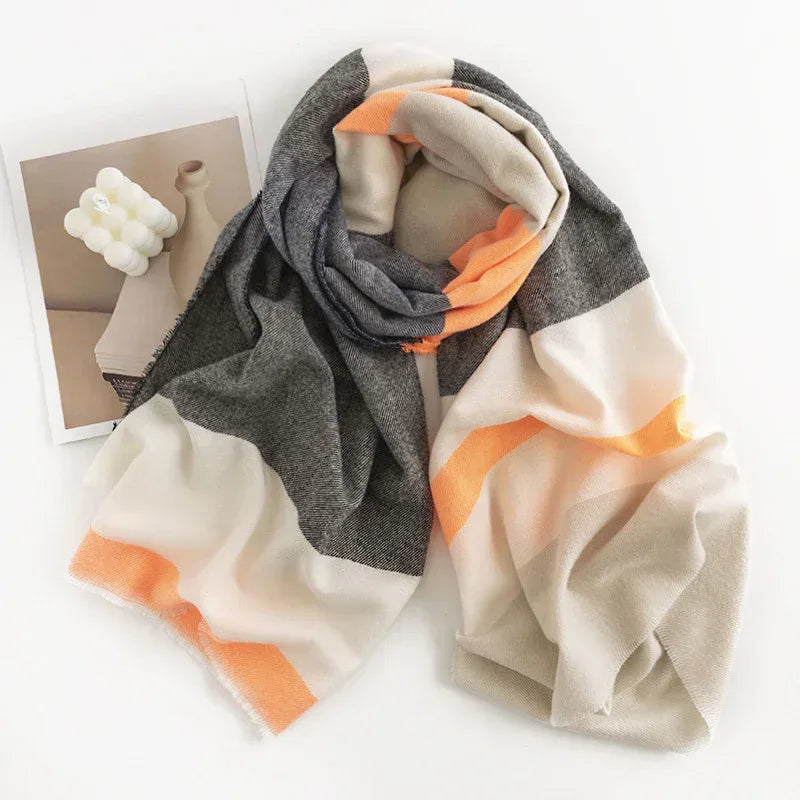 Herringbone Pattern Monochrome Artificial Cashmere Scarf Women's Simple Casual Style Tassel Warm Shawl - DanaFashionstore