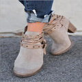 High-heeled Martin boots rivet belt buckle thick with round head boots - DanaFashionstore